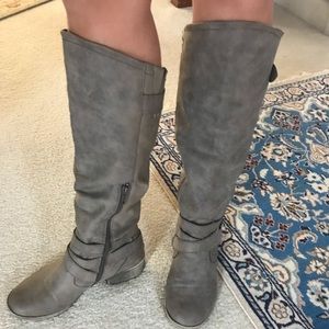 Gray faded wash riding boots